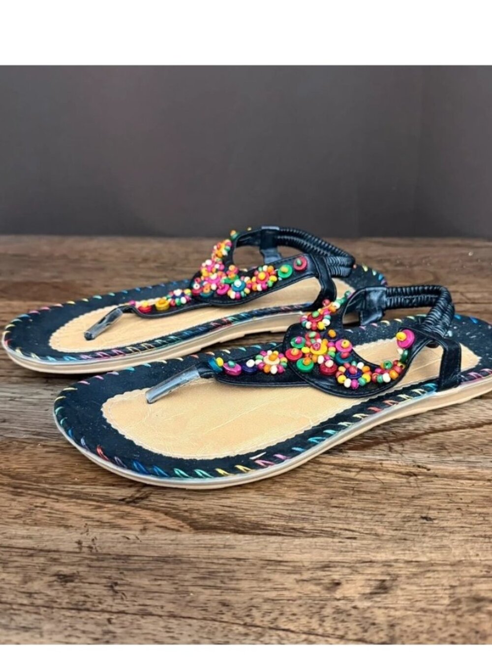 Beaded Decor Flat Sandal Size 9